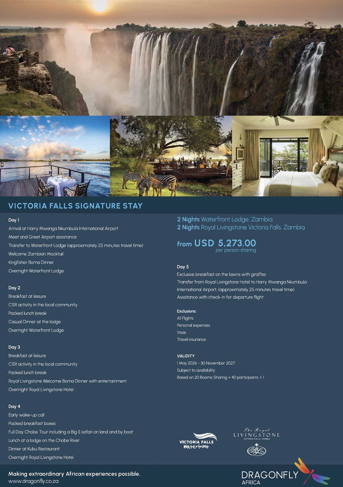 Africa Incentive and leisure travel destination management MICE DMC - Victoria-Falls-Signature-Stay-Incentive-Flyer_USD-Gen